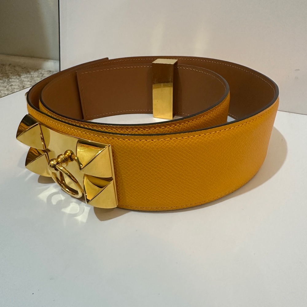 Hermes CDC Collier de Chien Belt 85 Jaune Ambre Epsom GHW Gold Plated - Picture 14 of 17